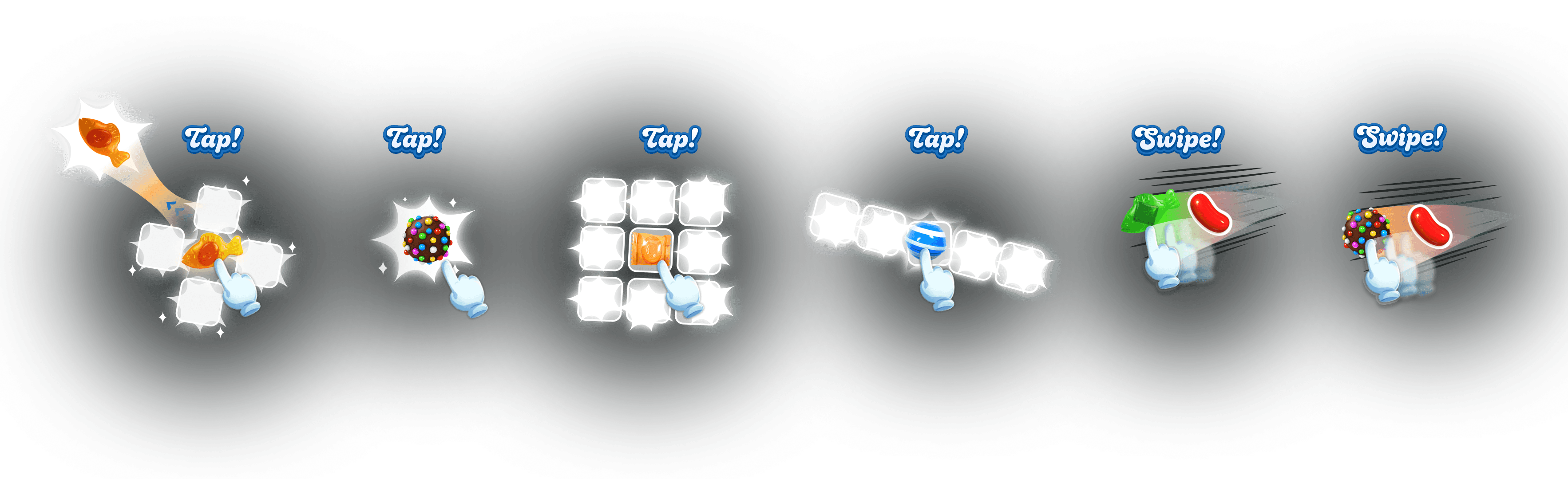 New gameplay mechanics — tap and swipe to activate special candies